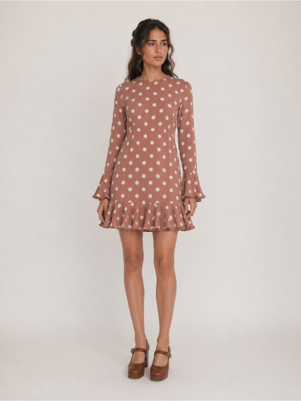 ByTiMo Polka Dot Ruffle-Hem Midi Dress in Vintage Rose